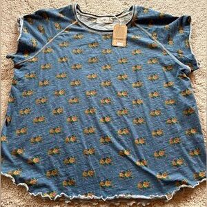 NATURAL LIFE Blue Floral Short Sleeve Top